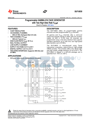 BUF18830 datasheet - Programmable GAMMA-VOLTAGE GENERATOR with Two High Slew Rate VCOMs