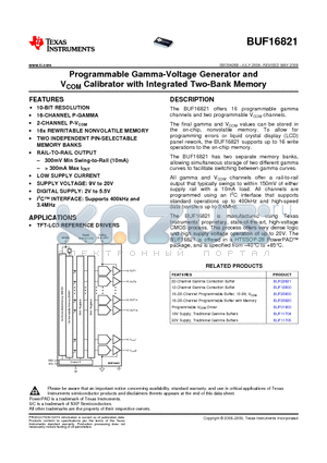 BUF16821_1 datasheet - Programmable Gamma-Voltage Generator and VCOM Calibrator with Integrated Two-Bank Memory