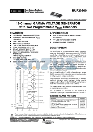 BUF20800AIDCPR datasheet - 18-Channel GAMMA VOLTAGE GENERATOR with Two Programmable VCOM Channels