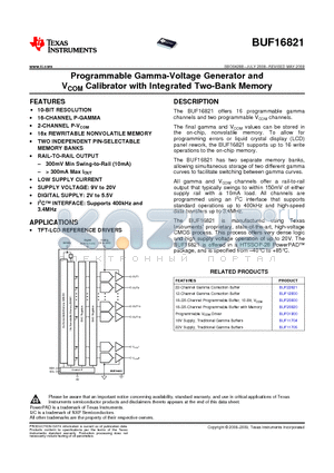 BUF16821 datasheet - Programmable Gamma-Voltage Generator and VCOM Calibrator with Integrated Two-Bank Memory