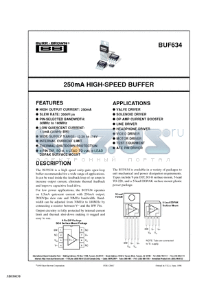BUF634PG4 datasheet - 250mA HIGH-SPEED BUFFER