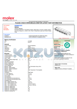 0459841914 datasheet - EXTreme LPHPower Receptacle Header, Right Angle, 10 Power Contacts, Select Gold (Au) Plating, for 3.18mm (.125