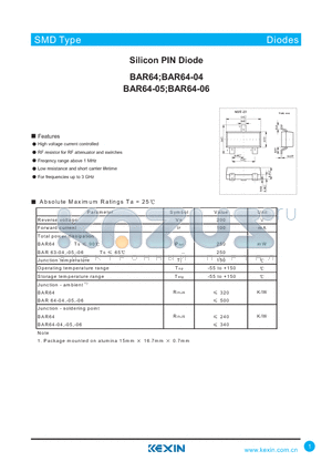 BAR64 datasheet - Silicon PIN Diode