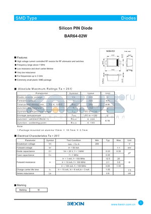 BAR64-02W datasheet - Silicon PIN Diode