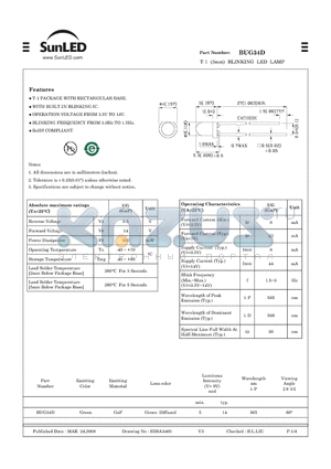 BUG34D datasheet - T-1 (3mm) BLINKING LED LAMP