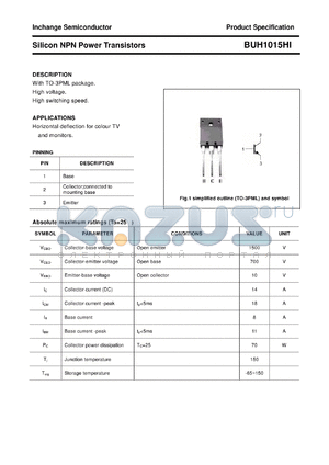 BUH1015HI datasheet - Silicon NPN Power Transistors