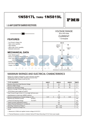 1N5817L datasheet - 1.0 AMP SCHOTTKY BARRIER RECTIFIERS