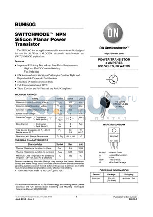 BUH50G datasheet - SWITCHMODE NPN Silicon Planar Power Transistor