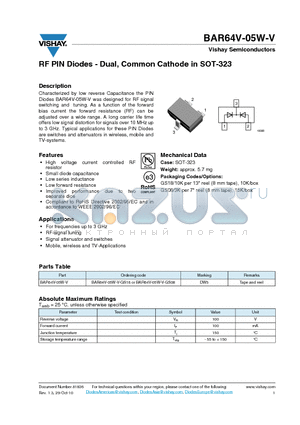 BAR64V-05W-V datasheet - RF PIN Diodes - Dual, Common Cathode in SOT-323