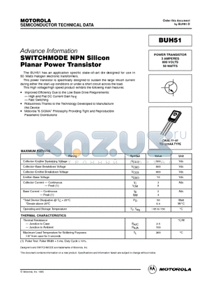 BUH51 datasheet - POWER TRANSISTOR 3 AMPERES 800 VOLTS 50 WATTS