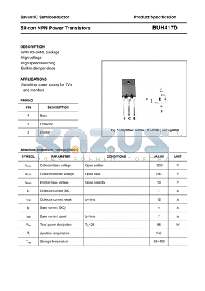 BUH417D datasheet - Silicon NPN Power Transistors