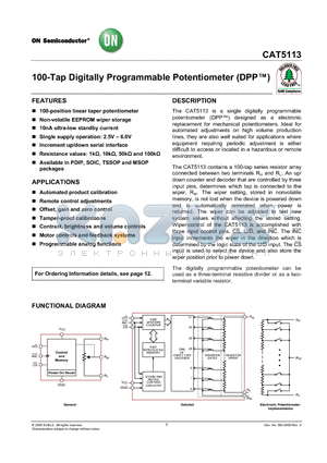 CAT5113YI-01-G datasheet - 100-Tap Digitally Programmable Potentiometer