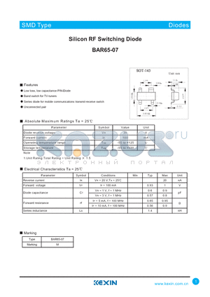 BAR65-07 datasheet - Silicon RF Switching Diode