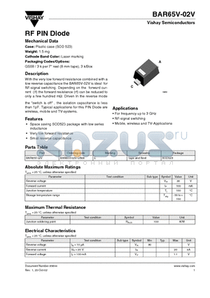 BAR65V-02V-GS08 datasheet - RF PIN Diode