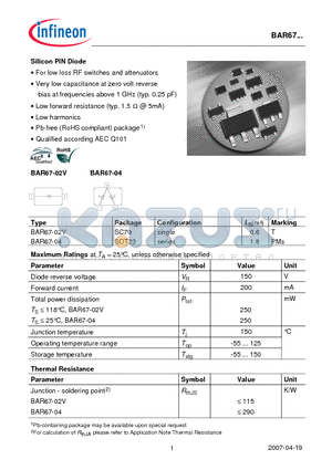 BAR67-04 datasheet - Silicon PIN Diode