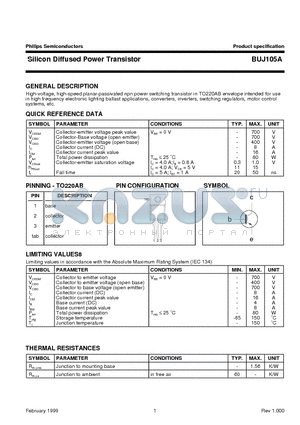 BUJ105A datasheet - Silicon Diffused Power Transistor