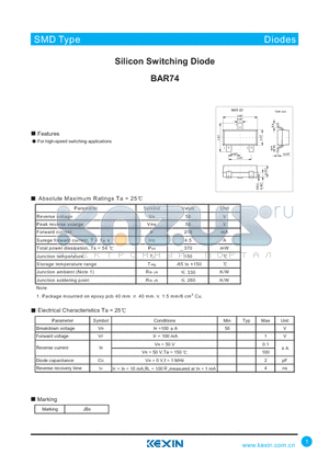 BAR74 datasheet - Silicon Switching Diode