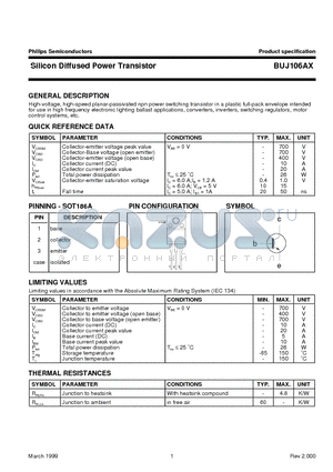 BUJ106AX datasheet - Silicon Diffused Power Transistor