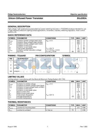 BUJ202A datasheet - Silicon Diffused Power Transistor