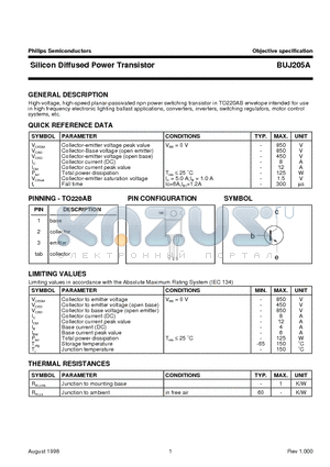 BUJ205A datasheet - Silicon Diffused Power Transistor