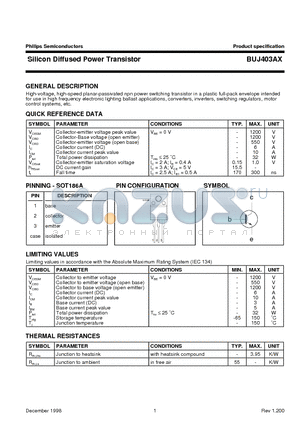 BUJ403AX datasheet - Silicon Diffused Power Transistor