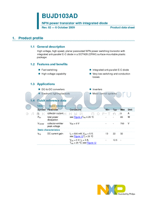 BUJD103AD datasheet - NPN power transistor with integrated diode