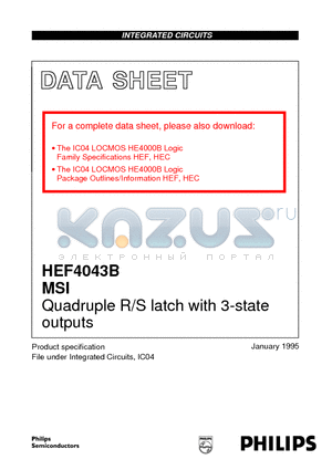 4043B datasheet - Quadruple R/S latch with 3-state outputs