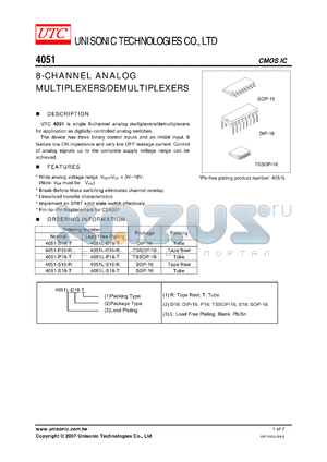 4051 datasheet - 8-CHANNEL ANALOG MULTIPLEXERS/DEMULTIPLEXERS