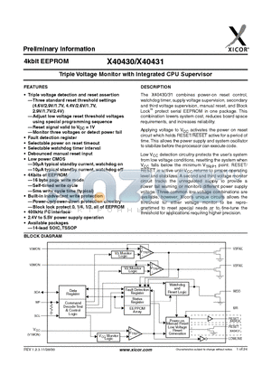 40430C datasheet - 4kbit EEPROM, Triple Voltage Monitor with Integrated CPU Supervisor