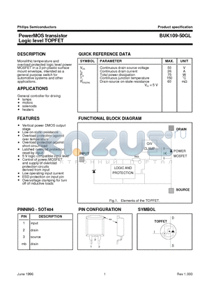 BUK109-50GL datasheet - PowerMOS transistor Logic level TOPFET