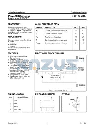 BUK127-50DL datasheet - PowerMOS transistor Logic level TOPFET