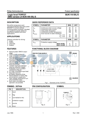 BUK116-50S datasheet - Logic level TOPFET SMD version of BUK106-50L/S