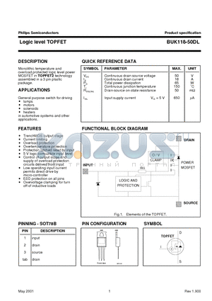 BUK118-50DL datasheet - Logic level TOPFET