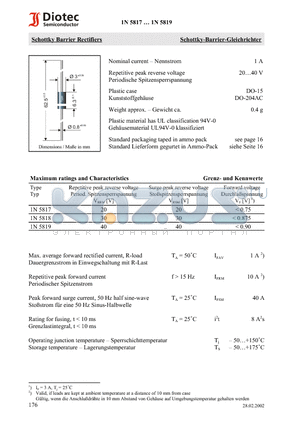 1N5818 datasheet - Schottky Barrier Rectifiers