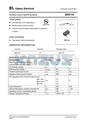 BAS116 datasheet - Surface mount switching diode