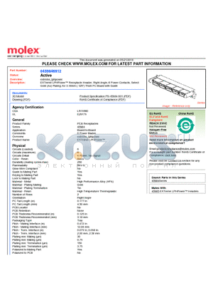 0459846912 datasheet - EXTreme LPHPower Receptacle Header, Right Angle, 6 Power Contacts, Select Gold (Au) Plating