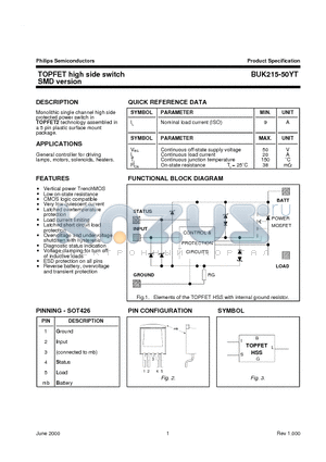 BUK215-50YT datasheet - TOPFET high side switch SMD version