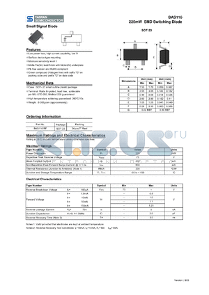 BAS116 datasheet - 225mW SMD Switching Diode