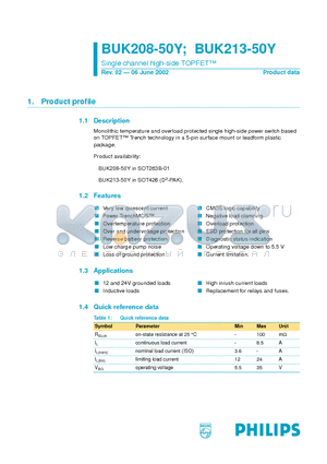 BUK213-50Y datasheet - Single channel high-side TOPFET