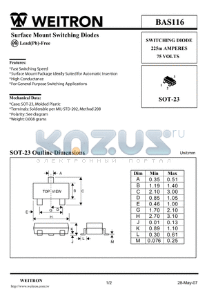 BAS116 datasheet - Surface Mount Switching Diodes