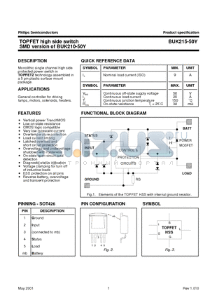 BUK215-50Y datasheet - TOPFET high side switch SMD version of BUK210-50Y