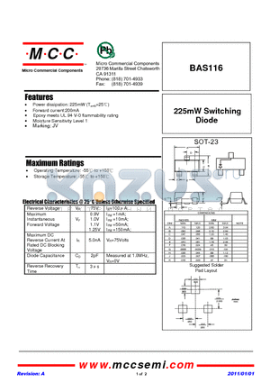 BAS116 datasheet - 225mW Switching Diode