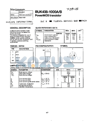 BUK438-1000B datasheet - PowerMOS transistor