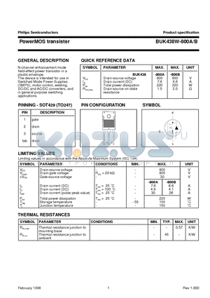 BUK438-800A datasheet - PowerMOS transistor