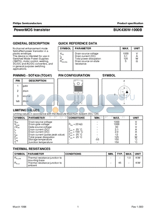 BUK436W-1000B datasheet - PowerMOS transistor