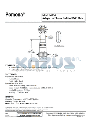 4054 datasheet - Adapter - Phono Jack to BNC Male