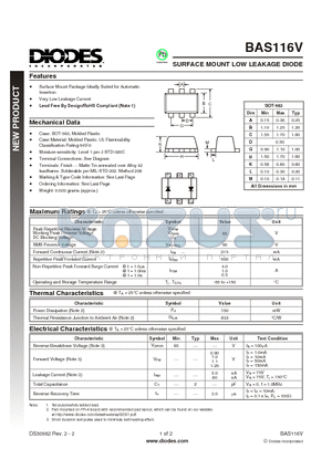 BAS116V-7 datasheet - SURFACE MOUNT LOW LEAKAGE DIODE