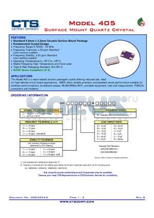 405C11A19M20000 datasheet - Surface Mount Quartz Crystal