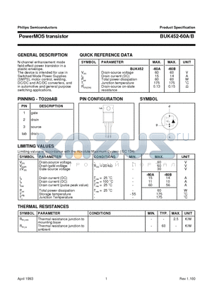 BUK452-60A datasheet - PowerMOS transistor