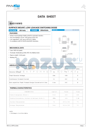 BAS116WS_09 datasheet - SURFACE MOUNT, LOW LEAKAGE SWITCHING DIODE